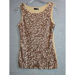 PrettyGuide Tank Top Rose Gold Sequin Sleeveless Scoop Neck XL Distressed Glam